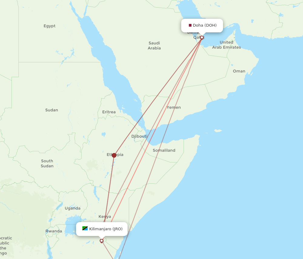 DOH-JRO flight routes