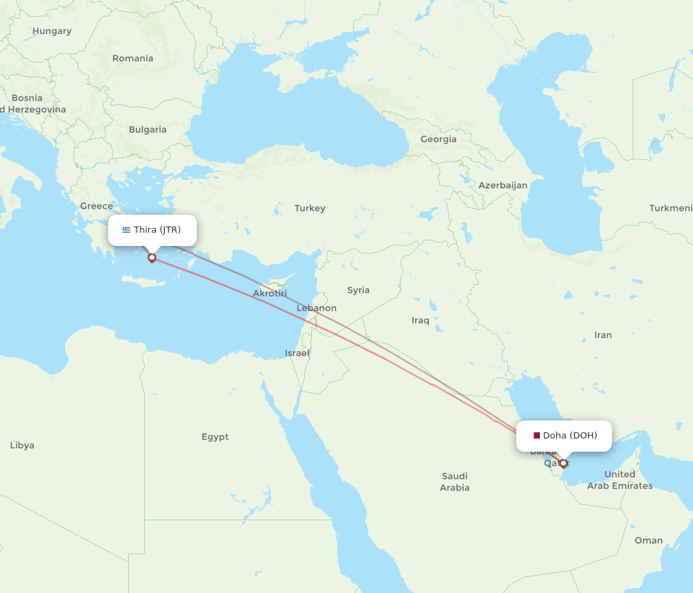 DOH to JTR flights and routes map