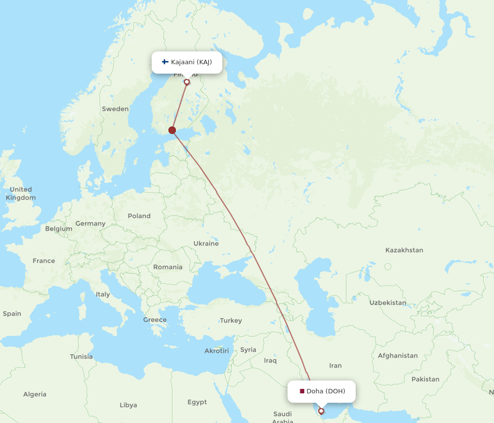 DOH-KAJ flight routes