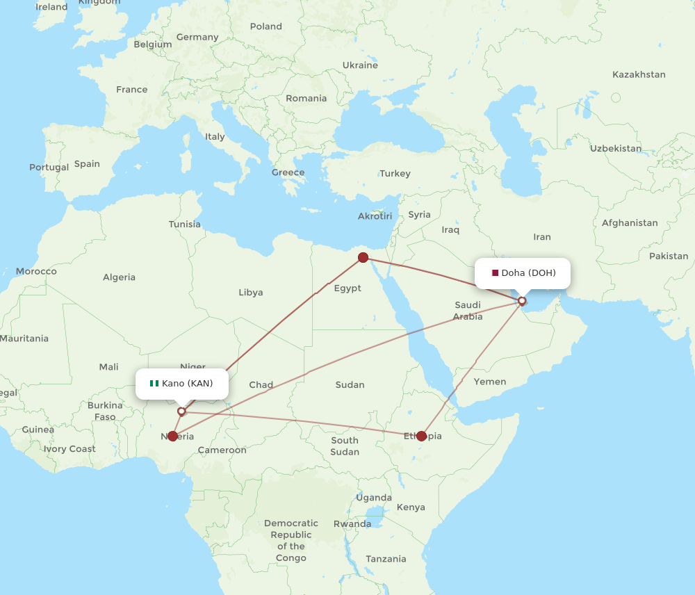 DOH-KAN flight routes