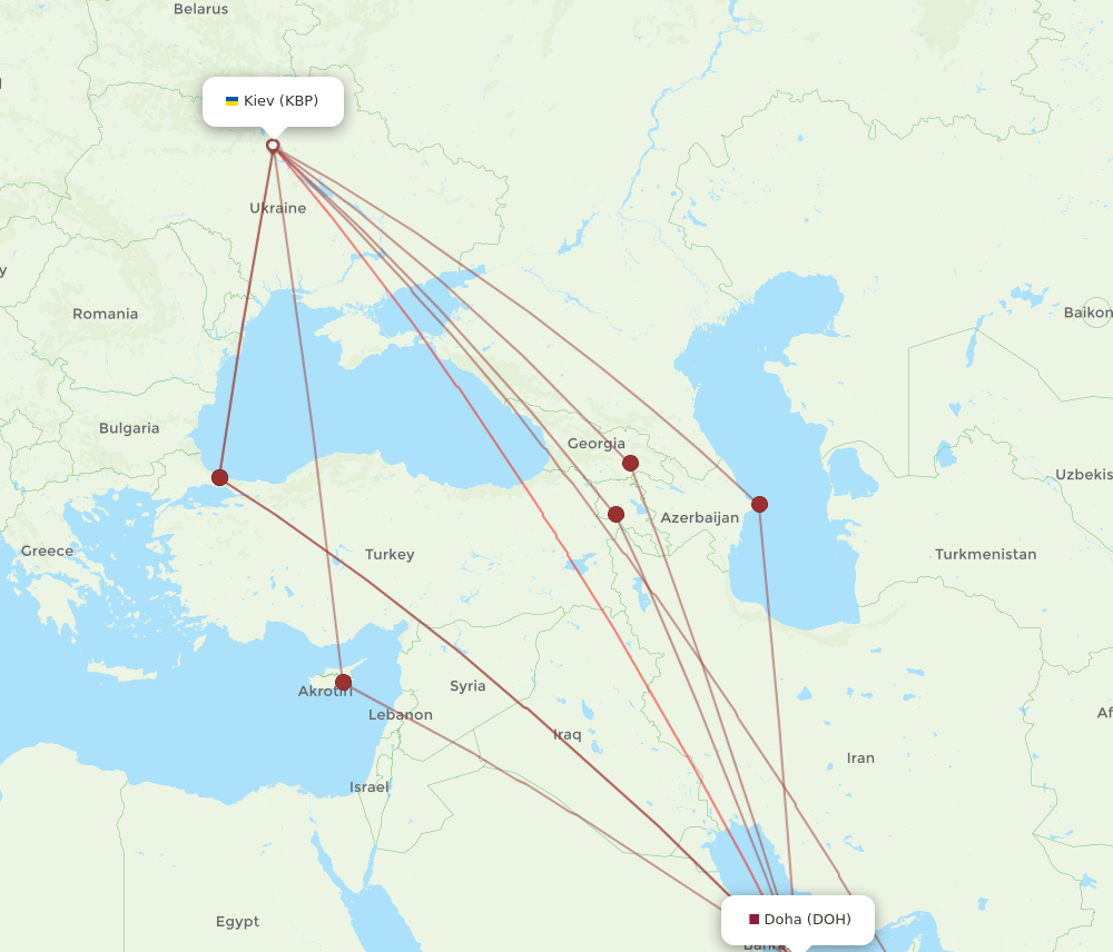 DOH to KBP flights and routes map