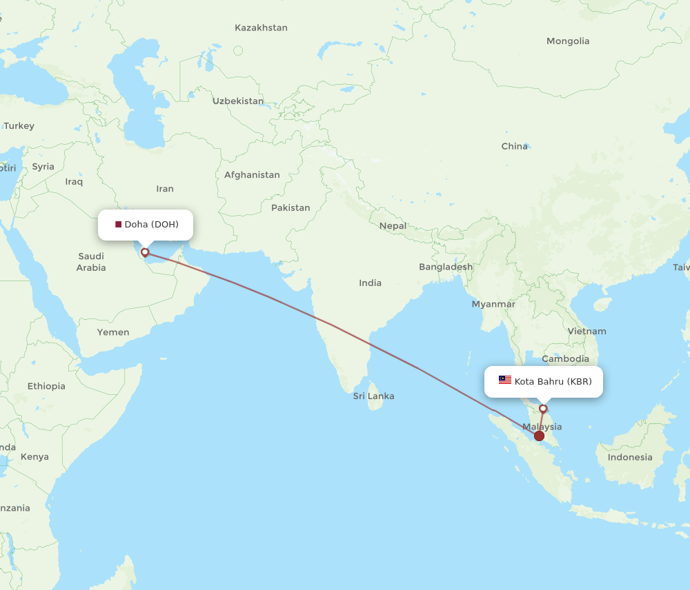 DOH-KBR flight routes