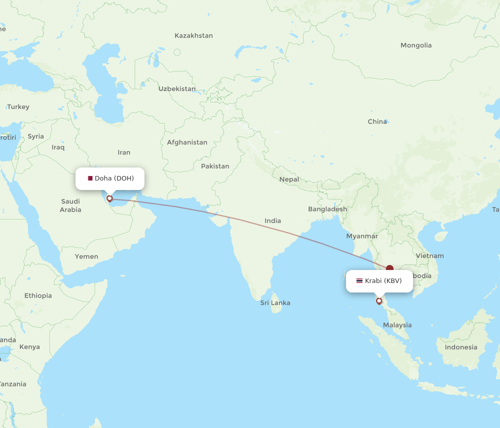 DOH-KBV flight routes