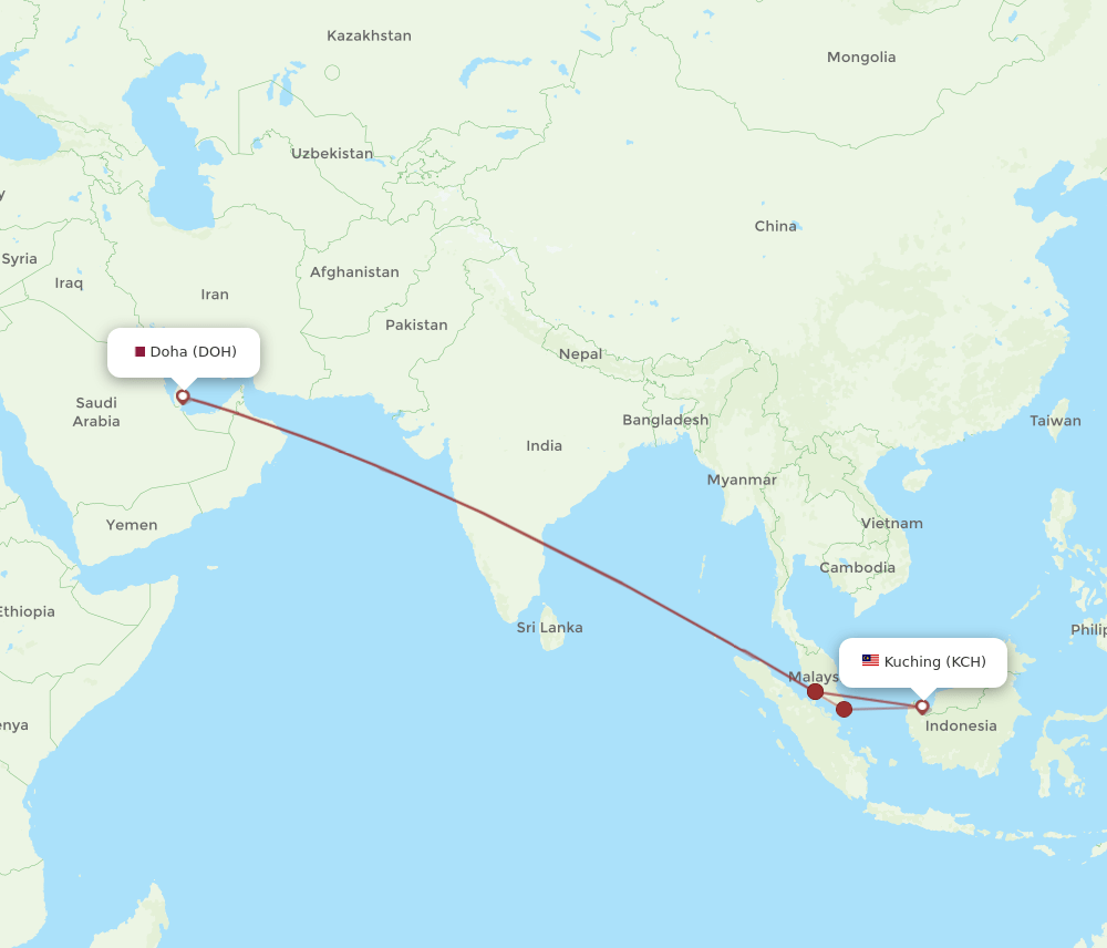 DOH-KCH flight routes