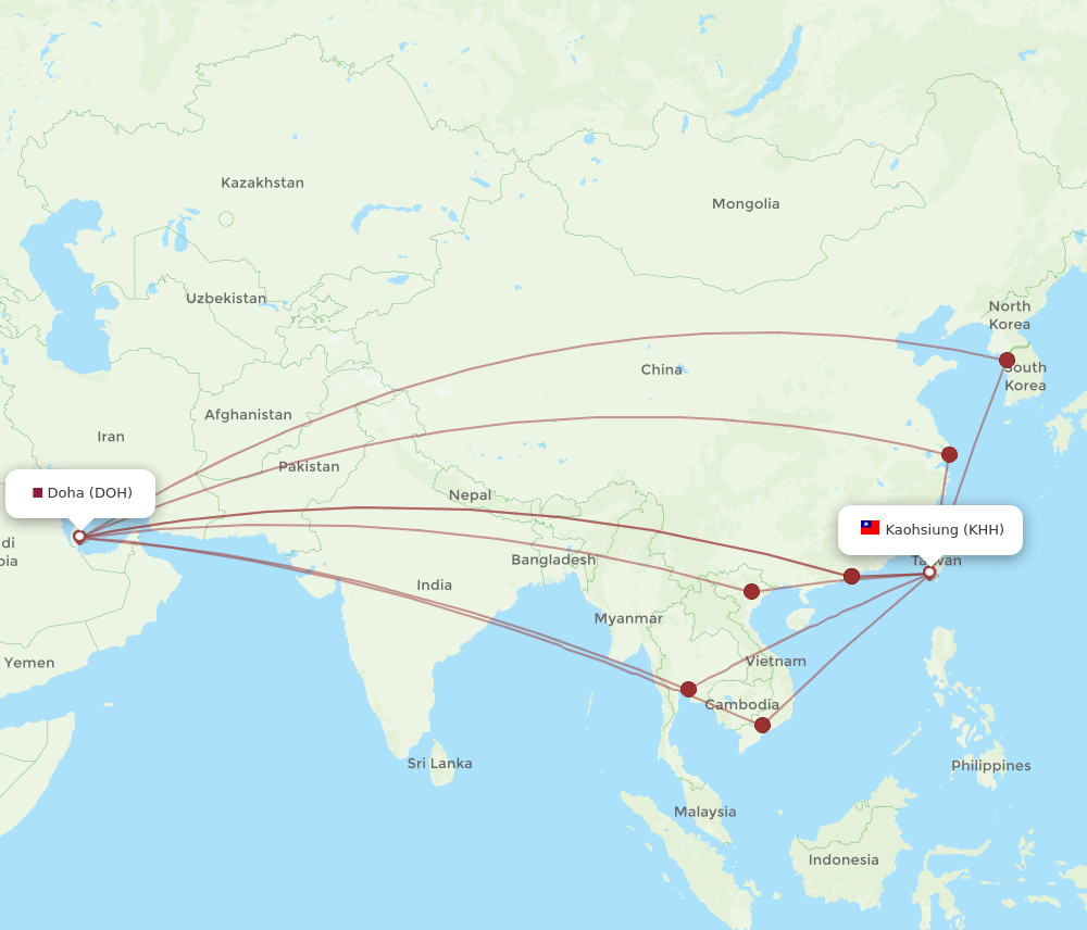 DOH-KHH flight routes