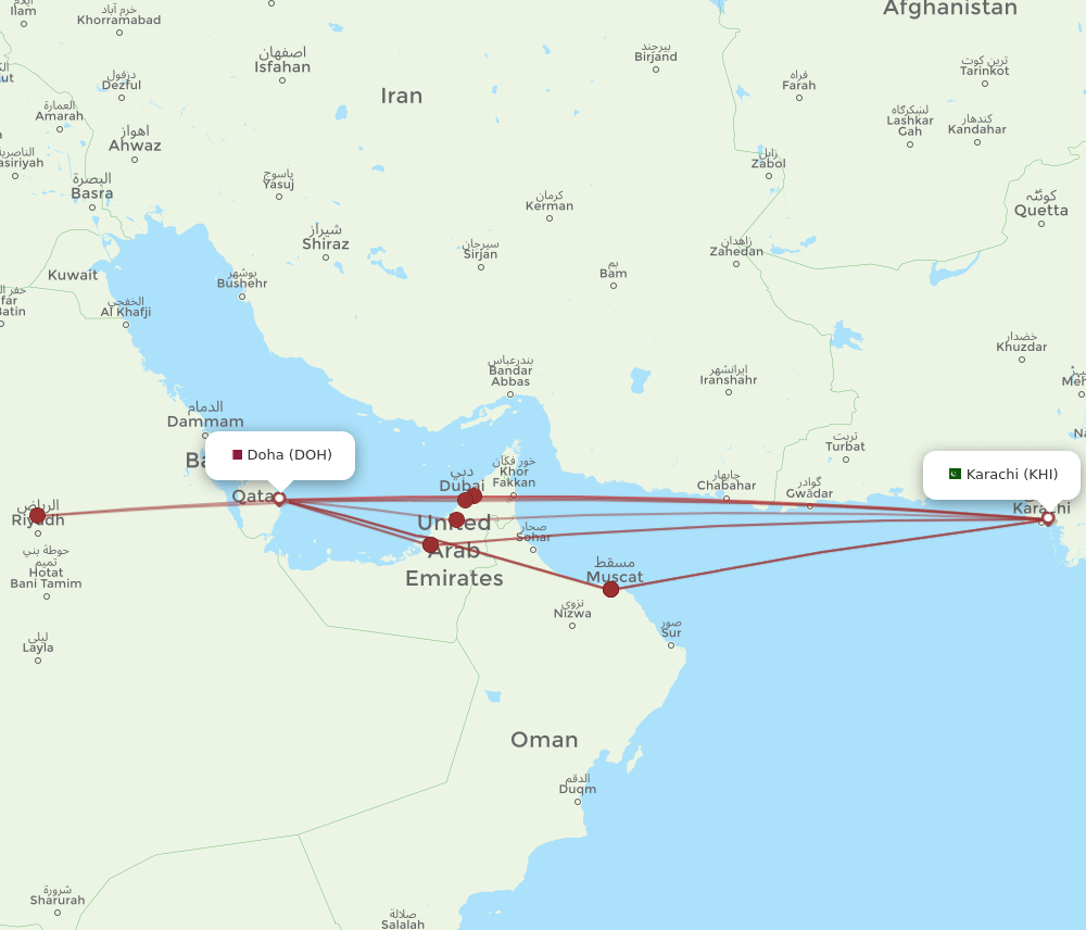 DOH-KHI flight routes