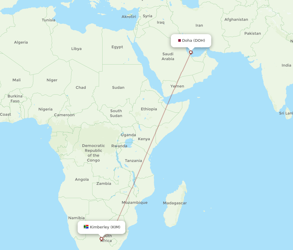 DOH to KIM flights and routes map