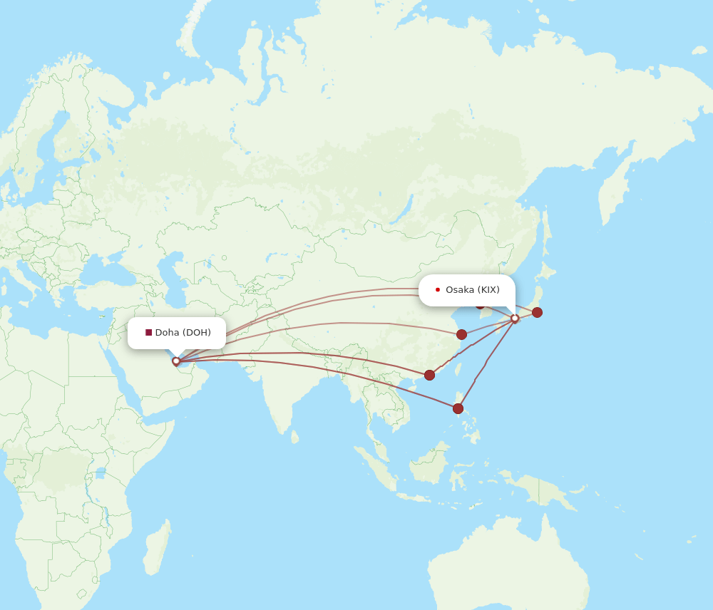 DOH-KIX flight routes