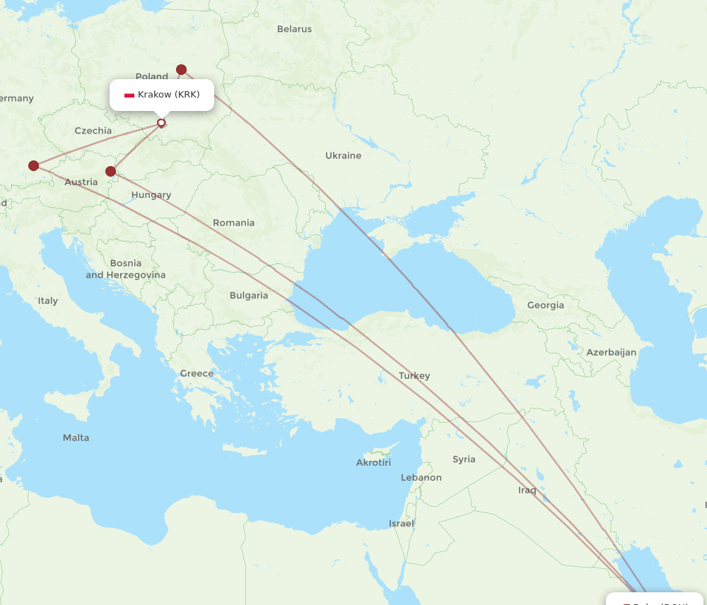 DOH-KRK flight routes