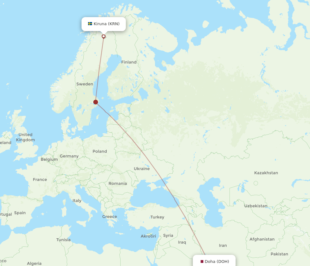 DOH-KRN flight routes