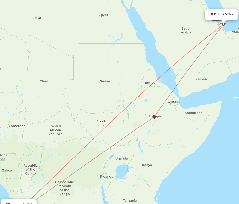 DOH-LAD flight routes