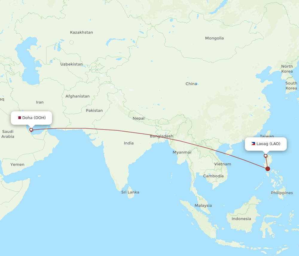 DOH-LAO flight routes
