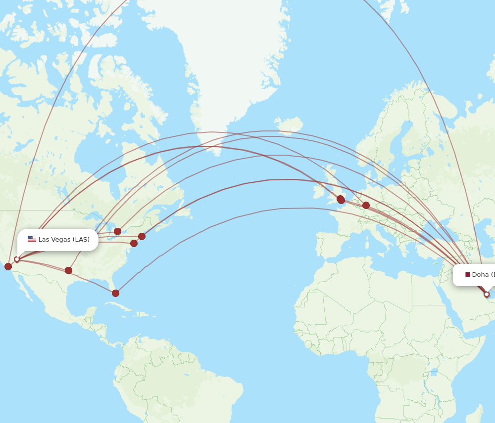 DOH to LAS flights and routes map
