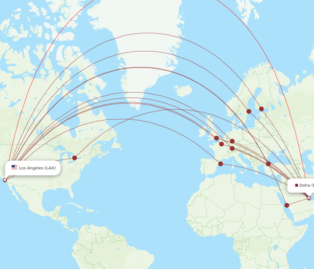 DOH-LAX flight routes