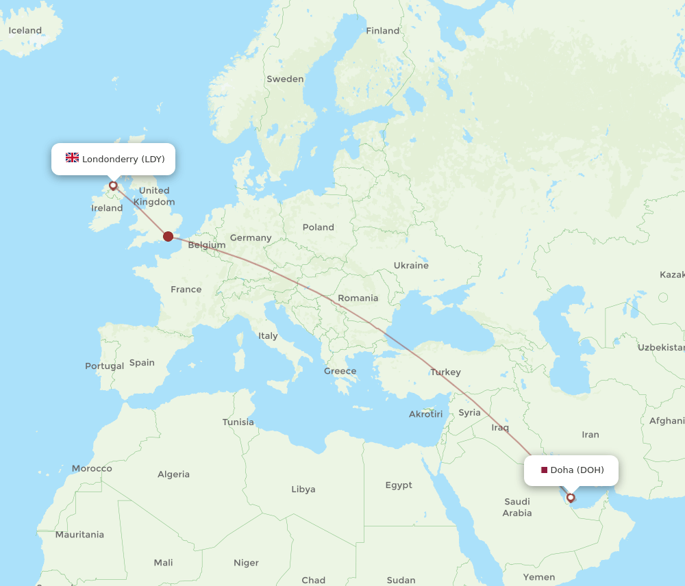 DOH to LDY flights and routes map