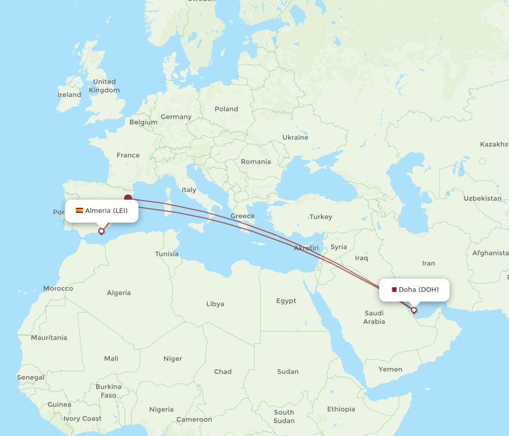 DOH-LEI flight routes