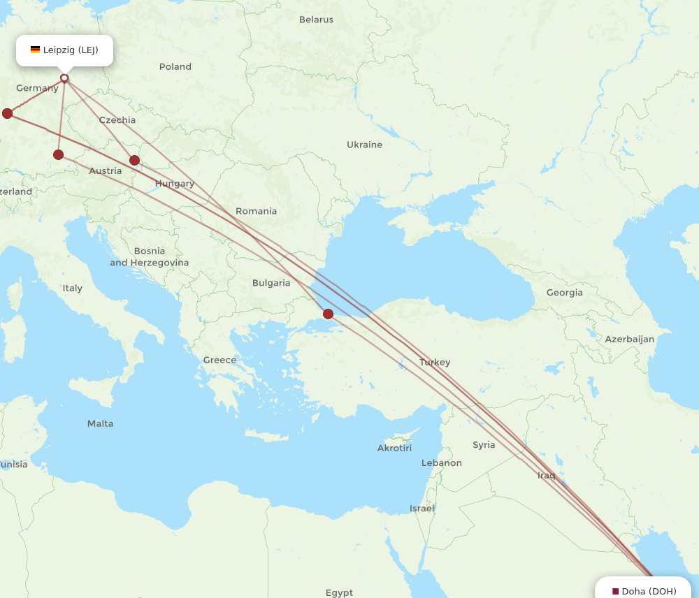 DOH to LEJ flights and routes map