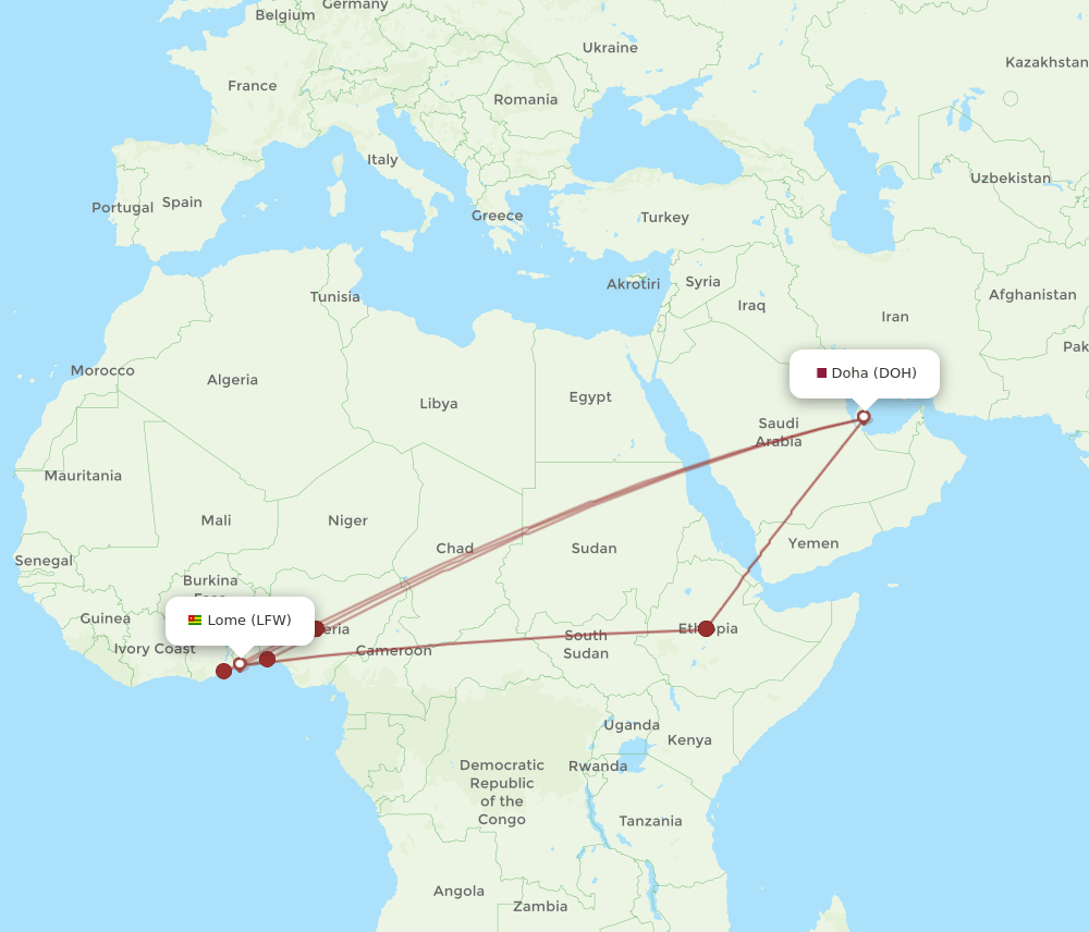 DOH-LFW flight routes