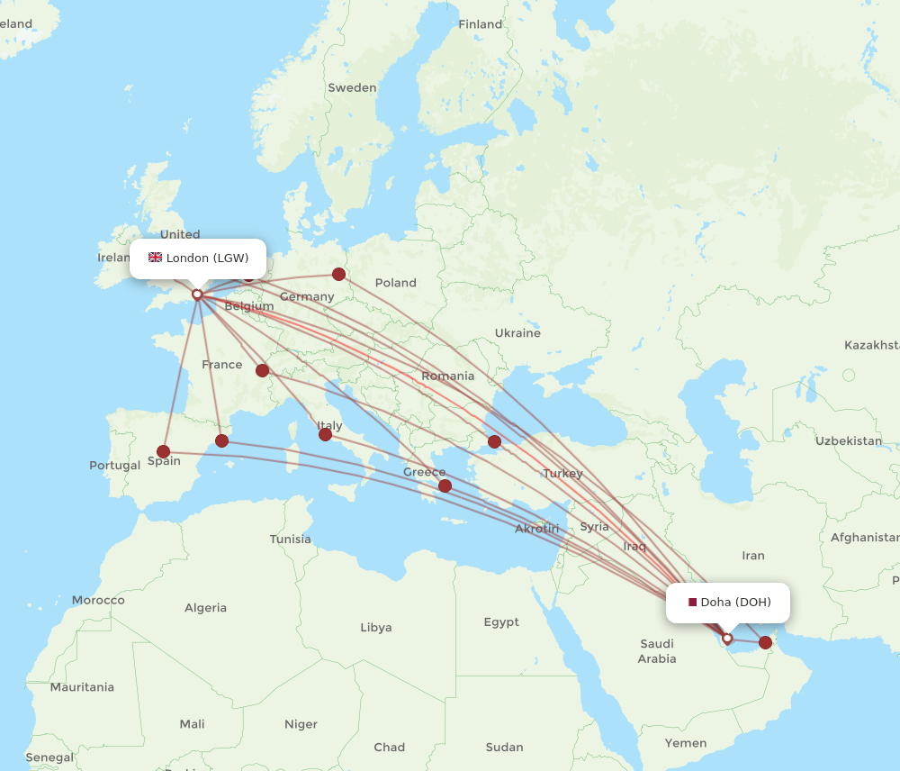 DOH-LGW flight routes