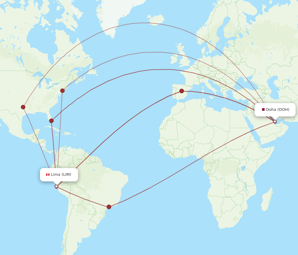 DOH to LIM flights and routes map