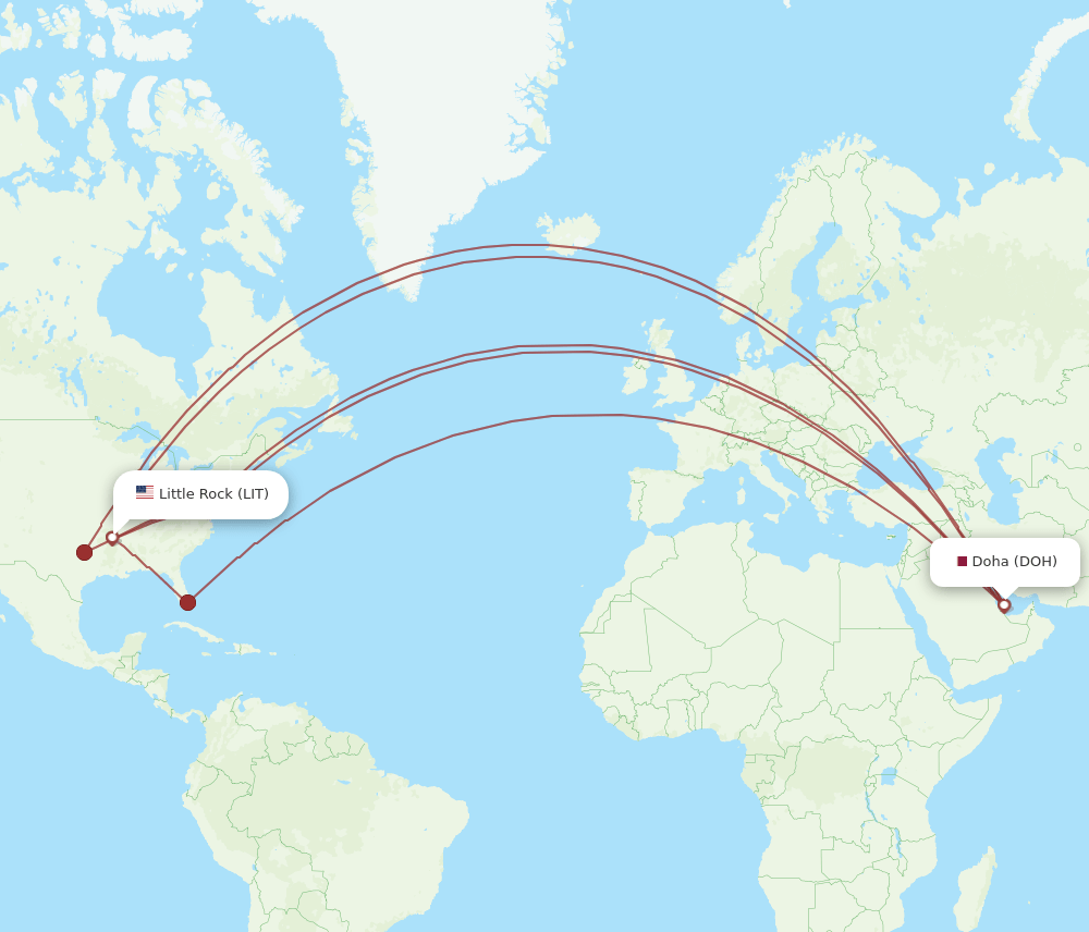 DOH-LIT flight routes