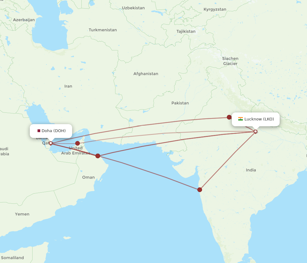DOH to LKO flights and routes map