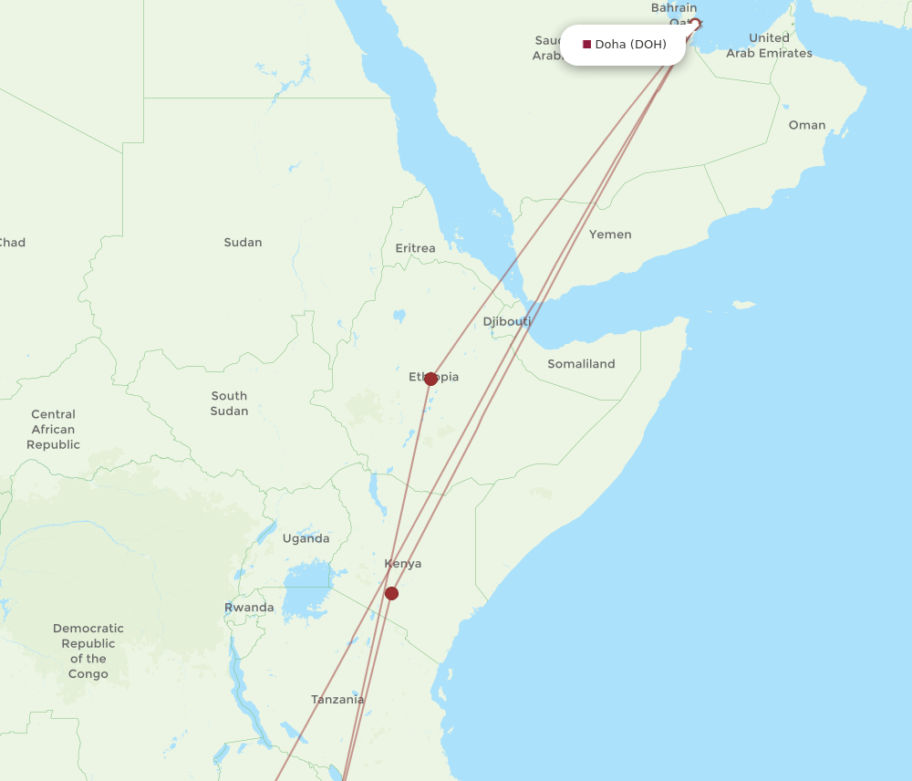 DOH to LLW flights and routes map