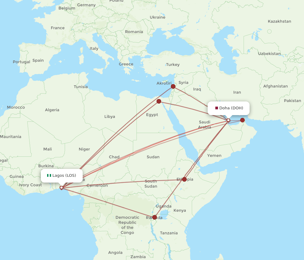 DOH-LOS flight routes