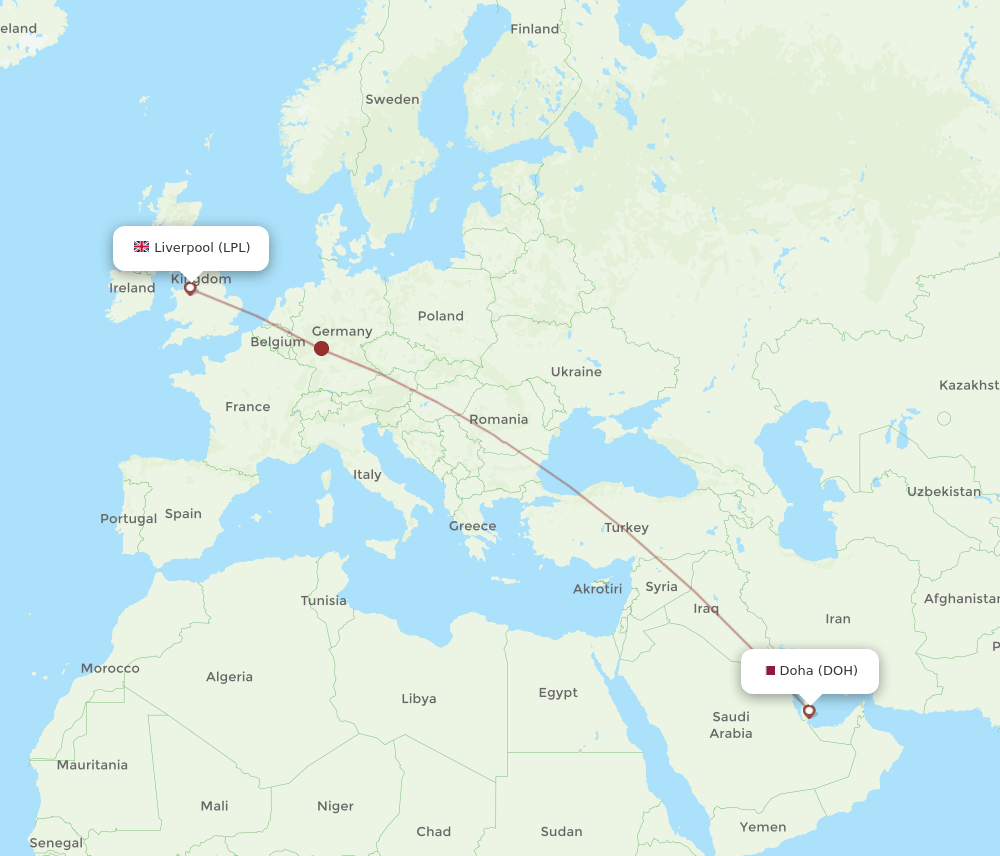 DOH to LPL flights and routes map