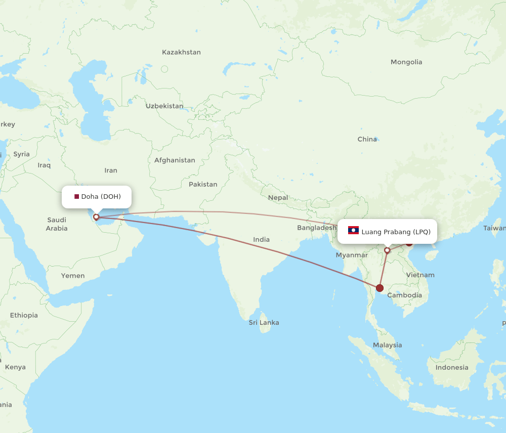 DOH to LPQ flights and routes map