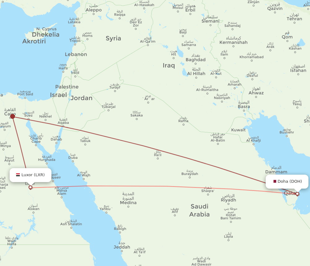 DOH to LXR flights and routes map