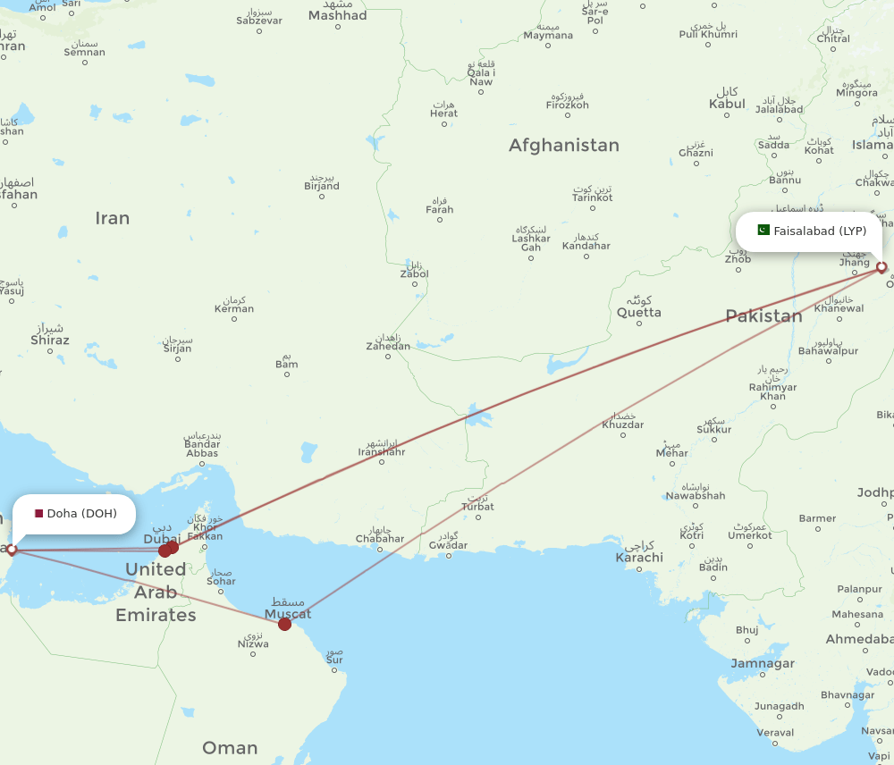 DOH-LYP flight routes