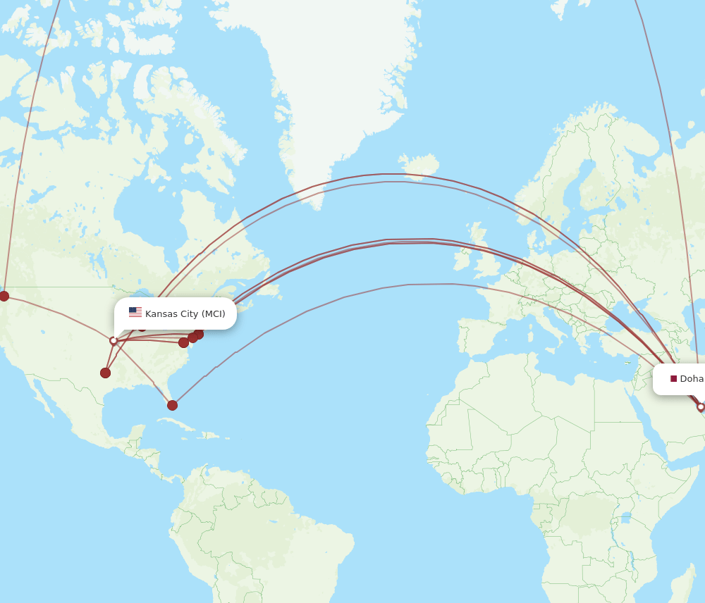 DOH-MCI flight routes