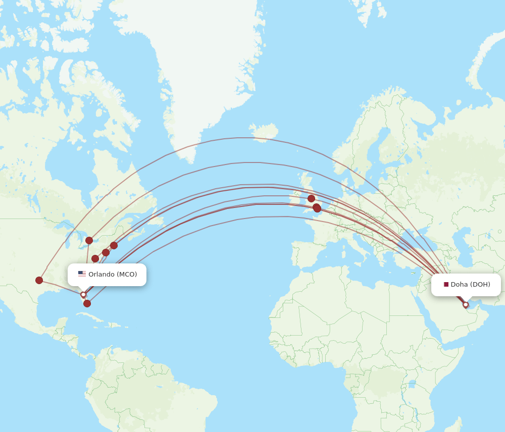 DOH-MCO flight routes