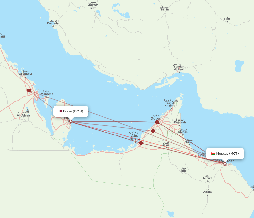 DOH to MCT flights and routes map