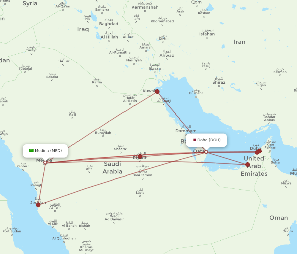 DOH to MED flights and routes map