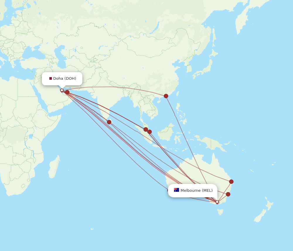 DOH to MEL flights and routes map