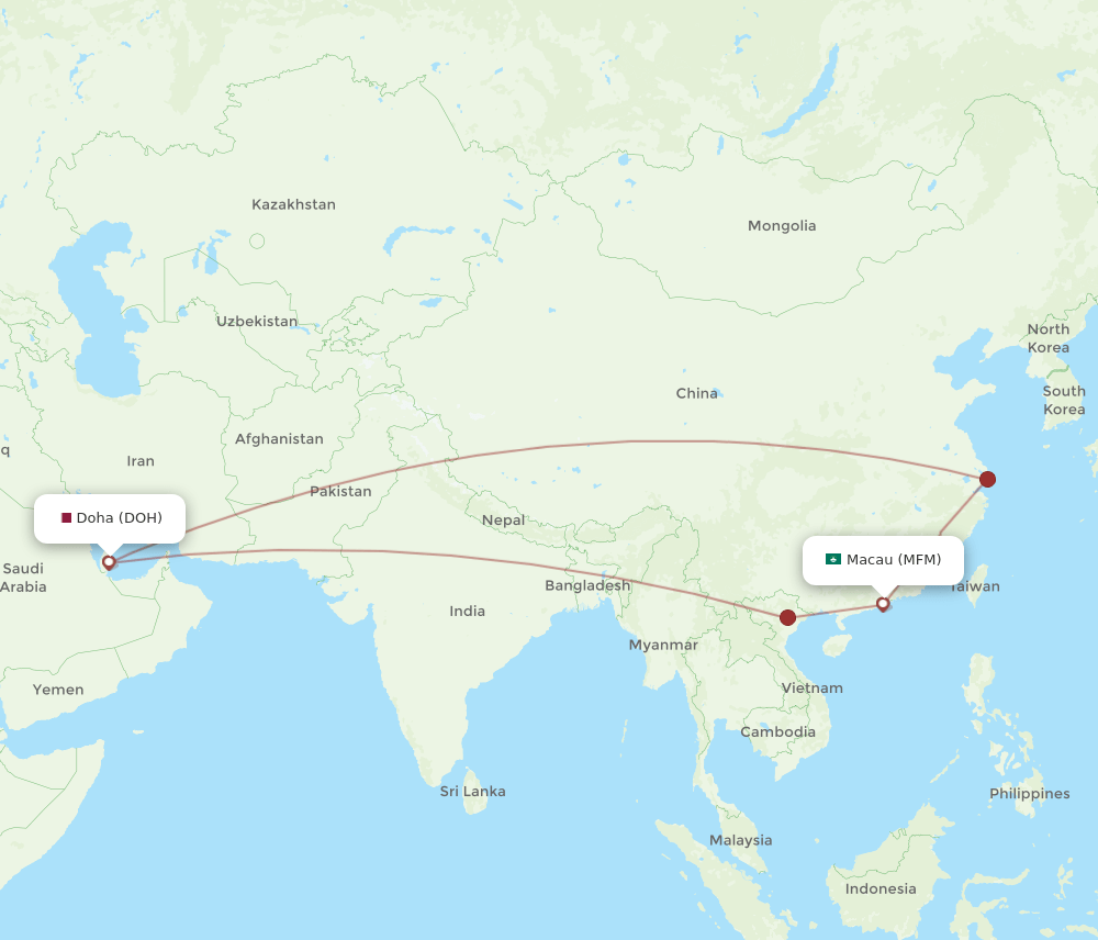 DOH to MFM flights and routes map