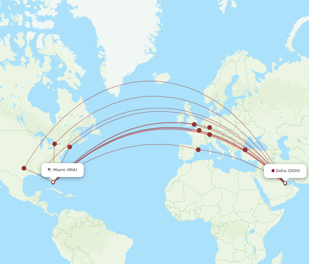 DOH-MIA flight routes