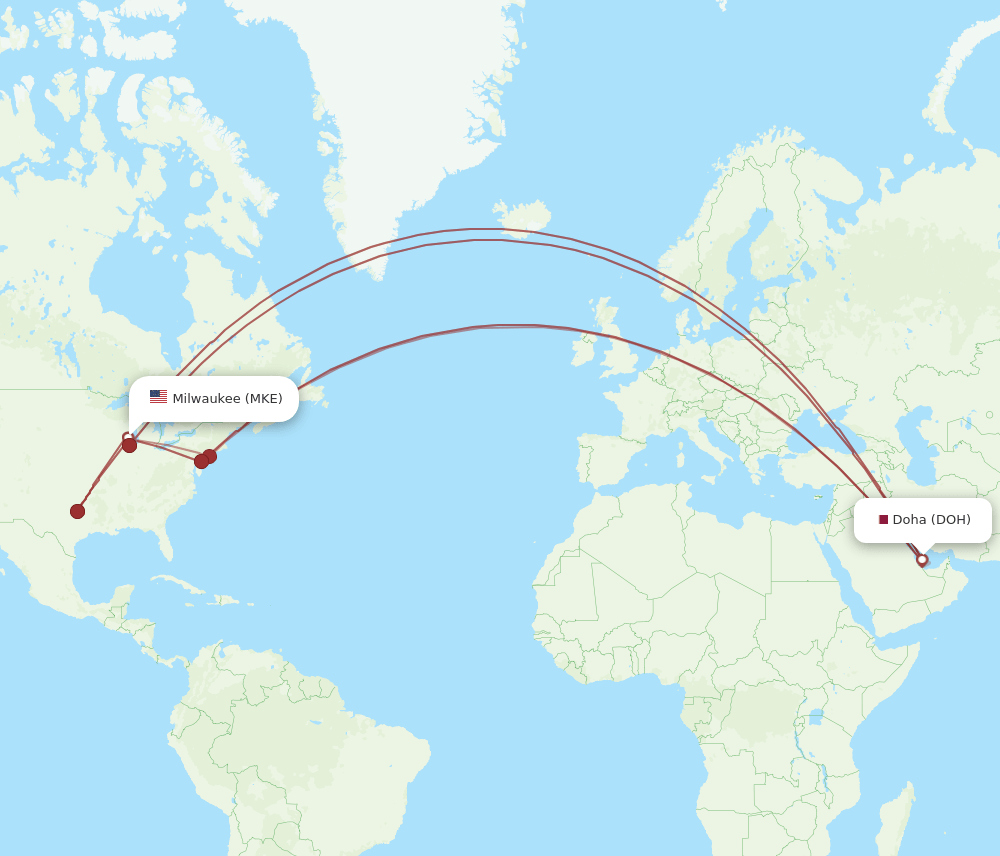 DOH-MKE flight routes