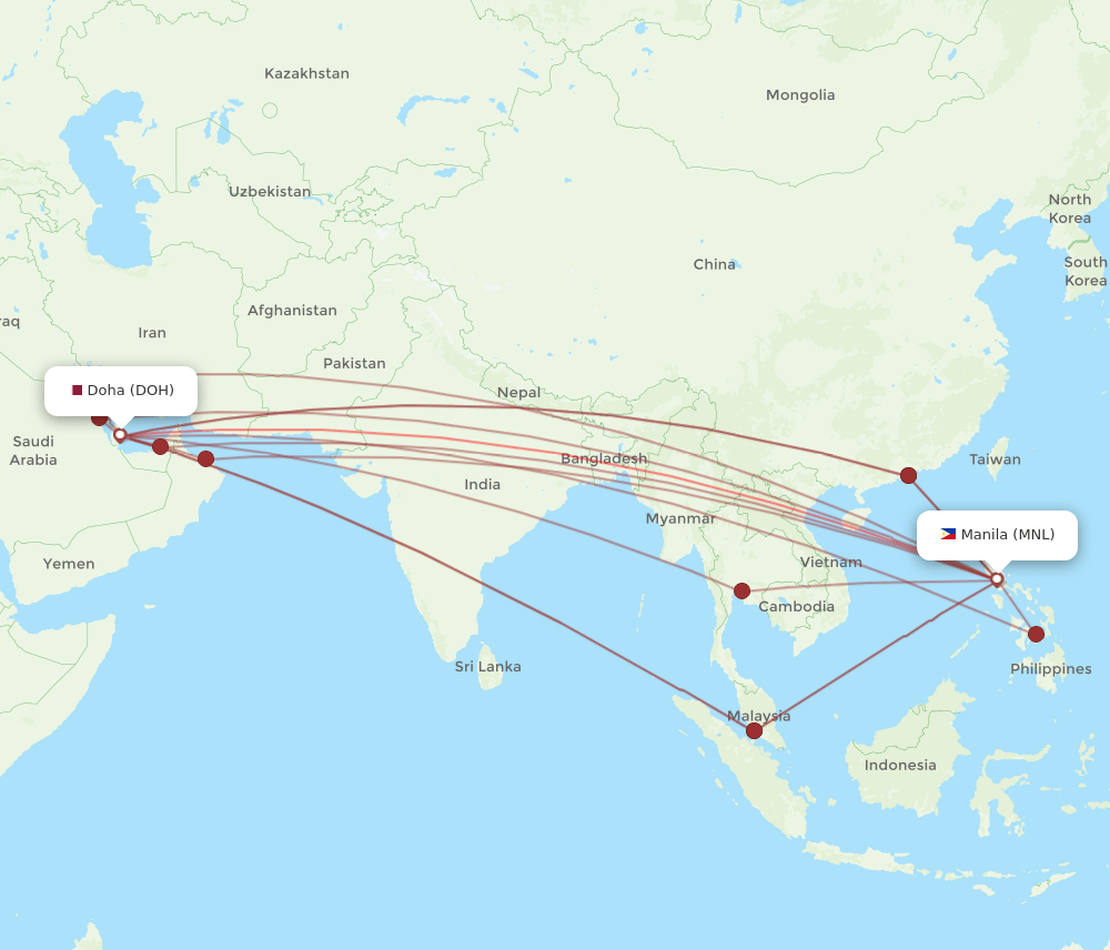 DOH-MNL flight routes
