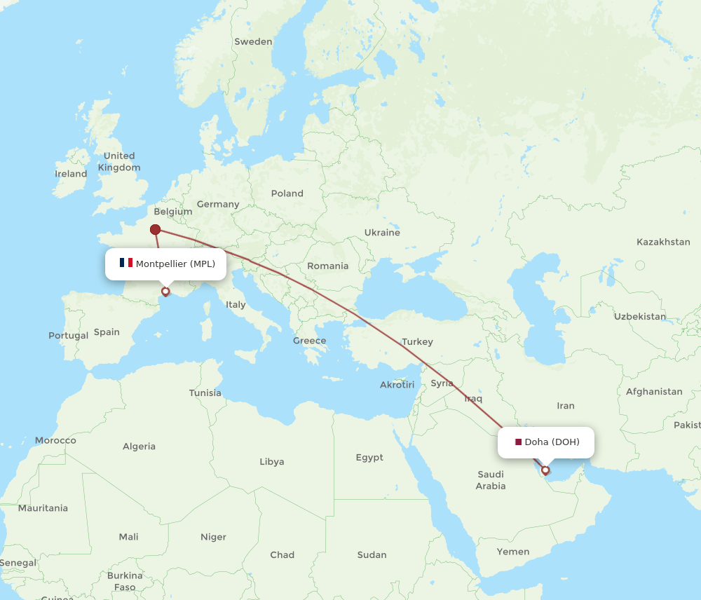 DOH to MPL flights and routes map