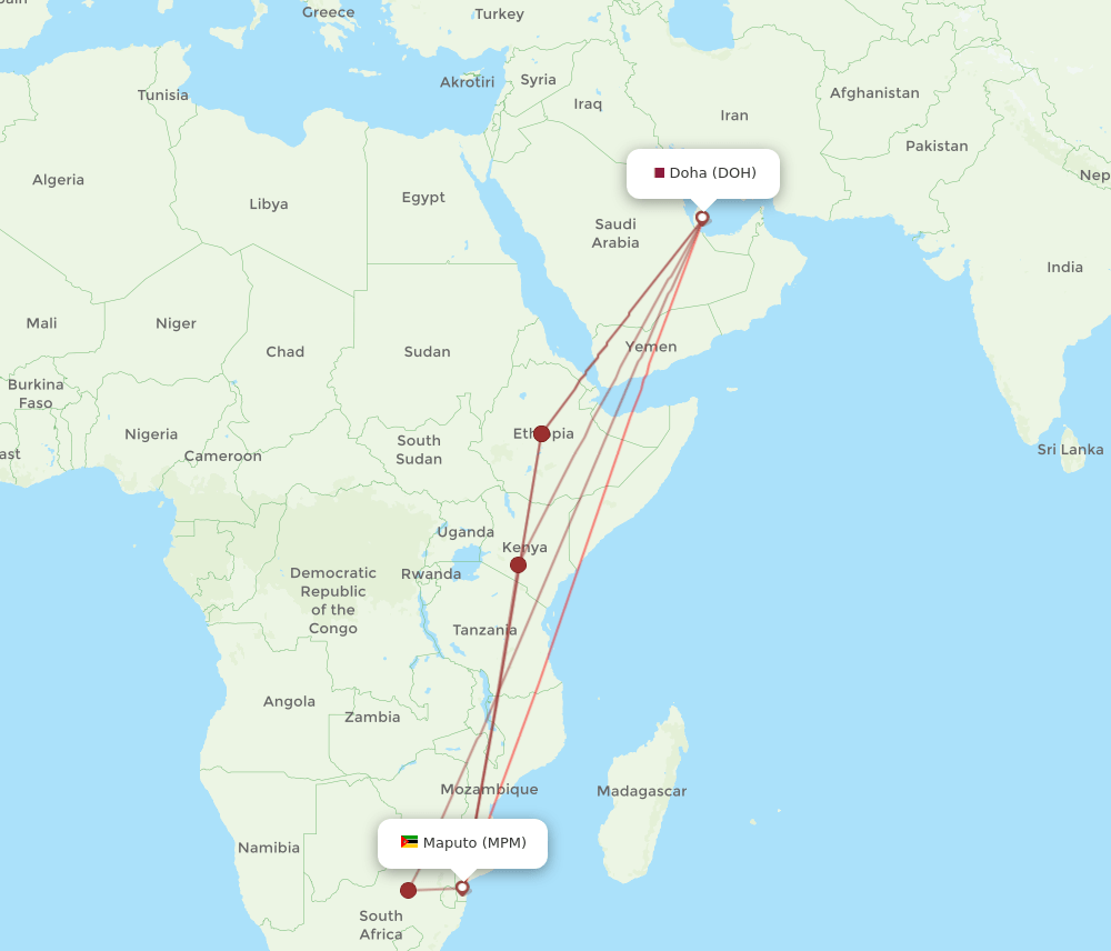 DOH to MPM flights and routes map