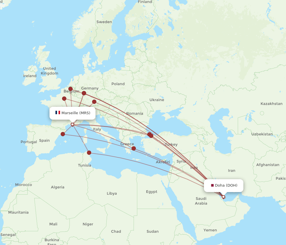 DOH to MRS flights and routes map