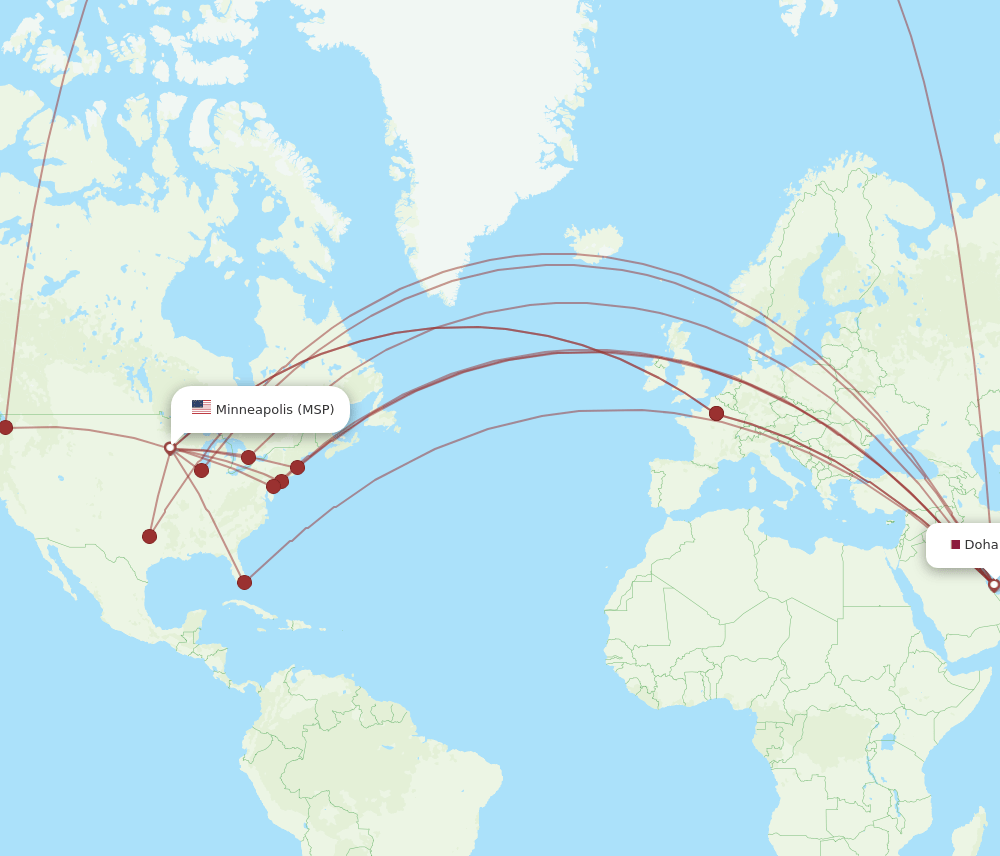 DOH to MSP flights and routes map
