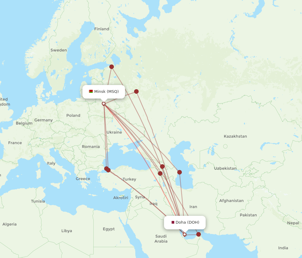 DOH-MSQ flight routes