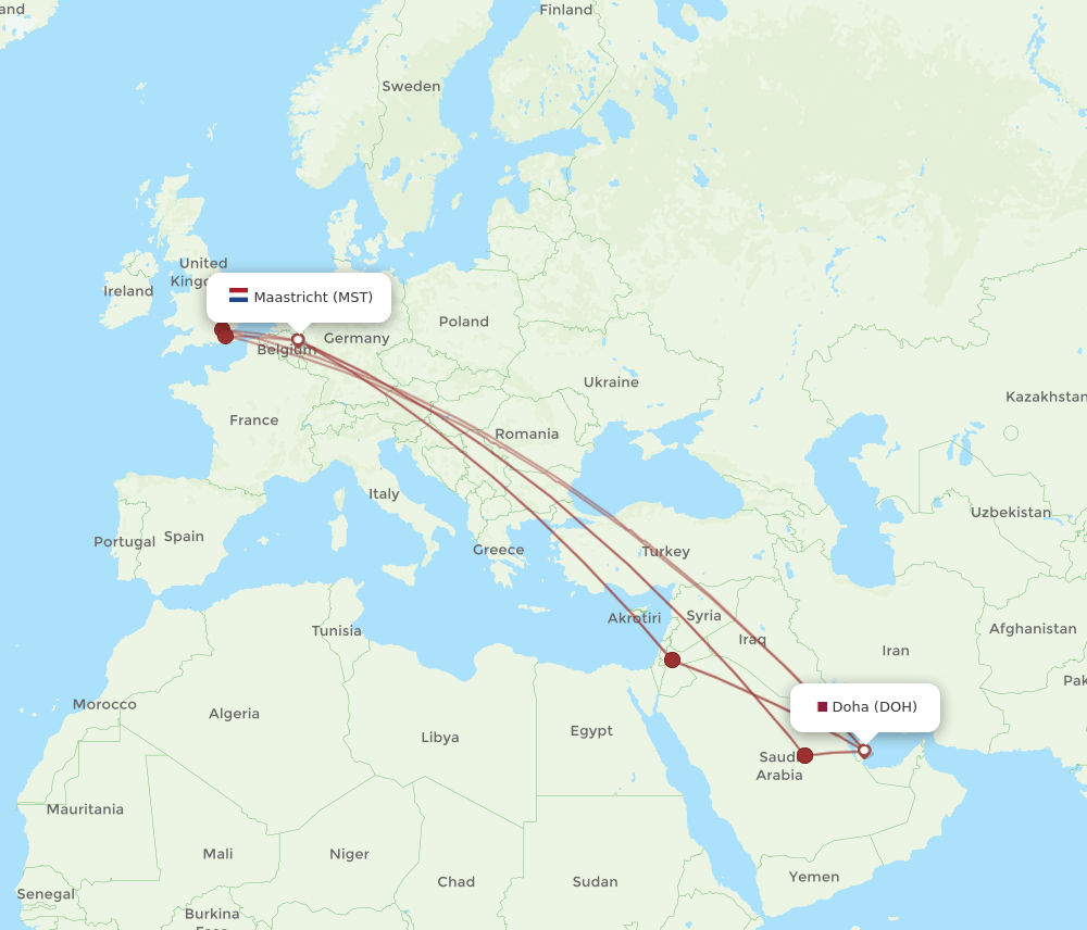 DOH to MST flights and routes map