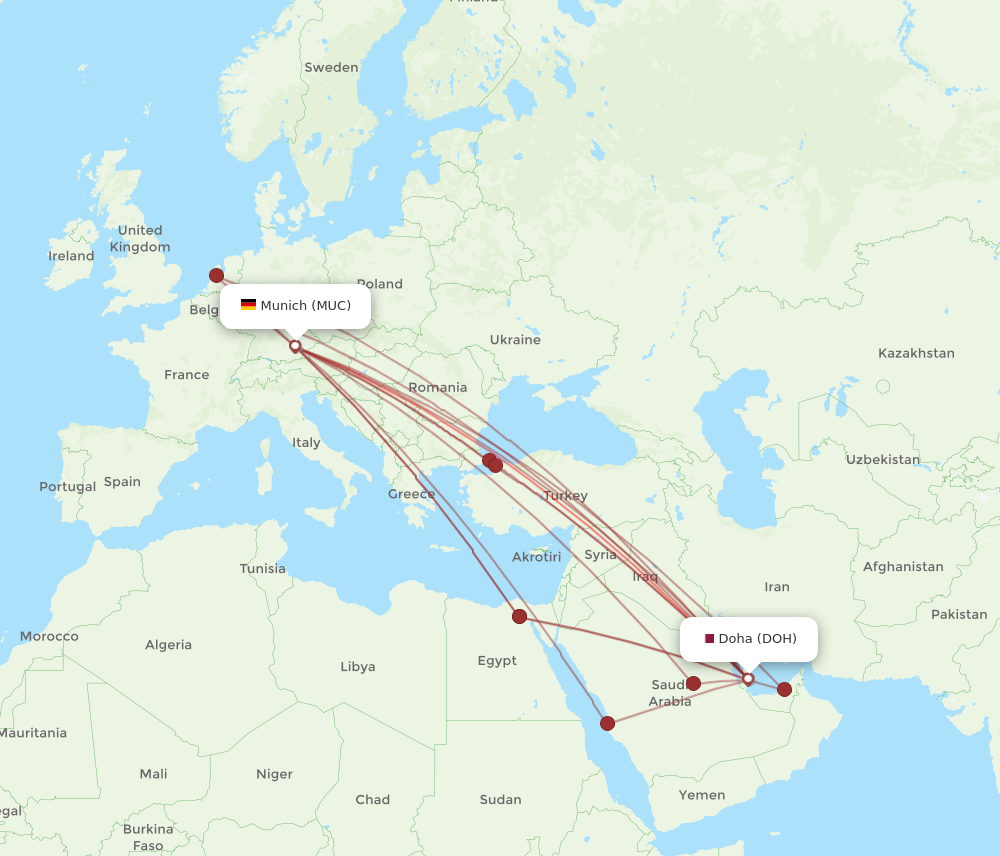 DOH to MUC flights and routes map