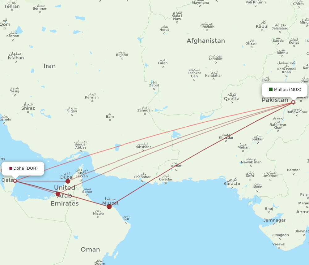 DOH-MUX flight routes