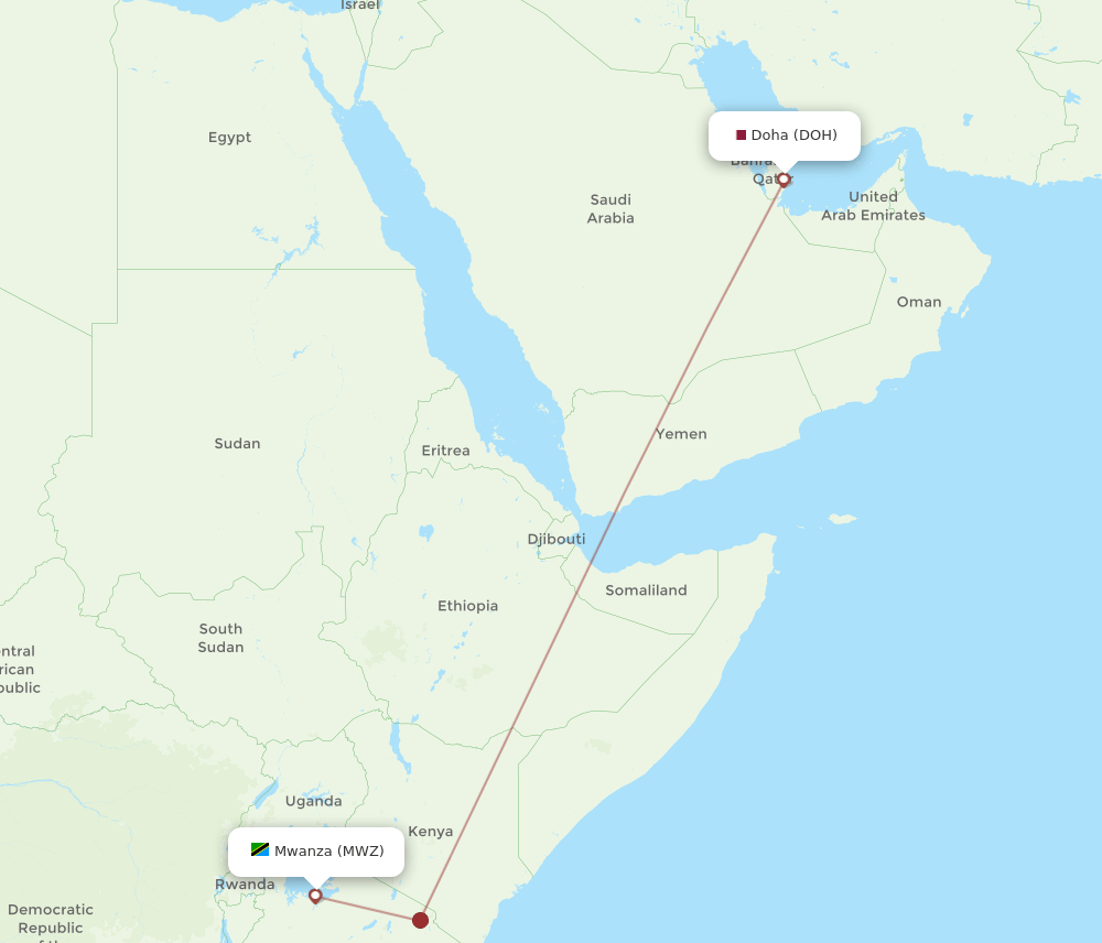 DOH-MWZ flight routes
